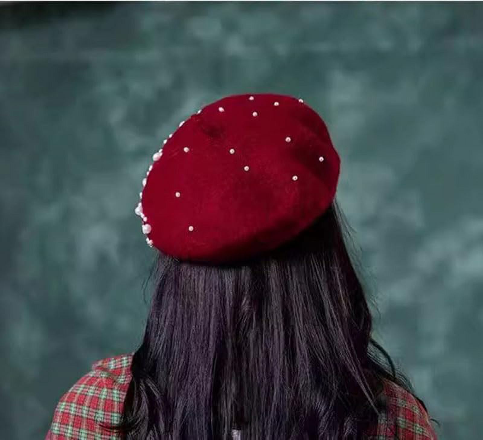 Women Girls Beaded Pearl Rhinestone Wool French Beret Hat  display picture 1