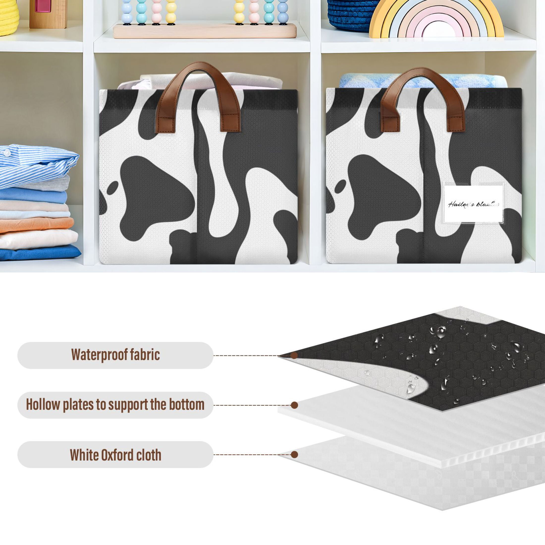 Ryvnso Black and White Graffiti Storage Bins Large Basket Foldable Cube Toys Organizer with Handles 2 PCs