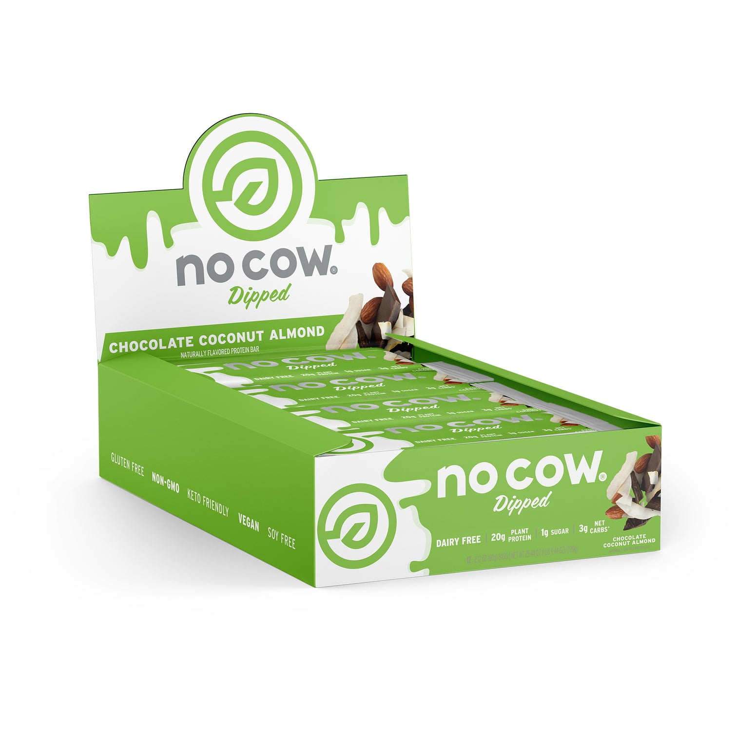 No Cow Dipped Protein Bars, Chocolate Coconut Almond, Box of 12