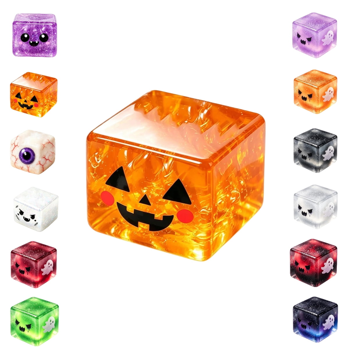 Clearance Halloween Cubes Squish Toys, Soft Gothic Stress Balls, Squeeze Squishies Toys Relief Fidget Gift for Kiddo Adults (Pumpkin)