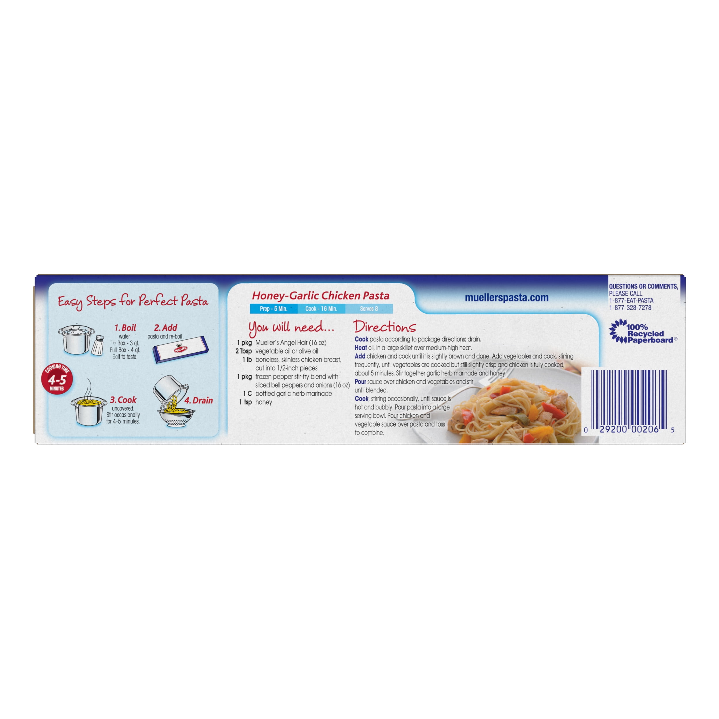 (2 pack) Mueller's Sodium-Free, Cholesterol-Free Angel Hair Capellini Pasta, 16 oz (Shelf-Stable)