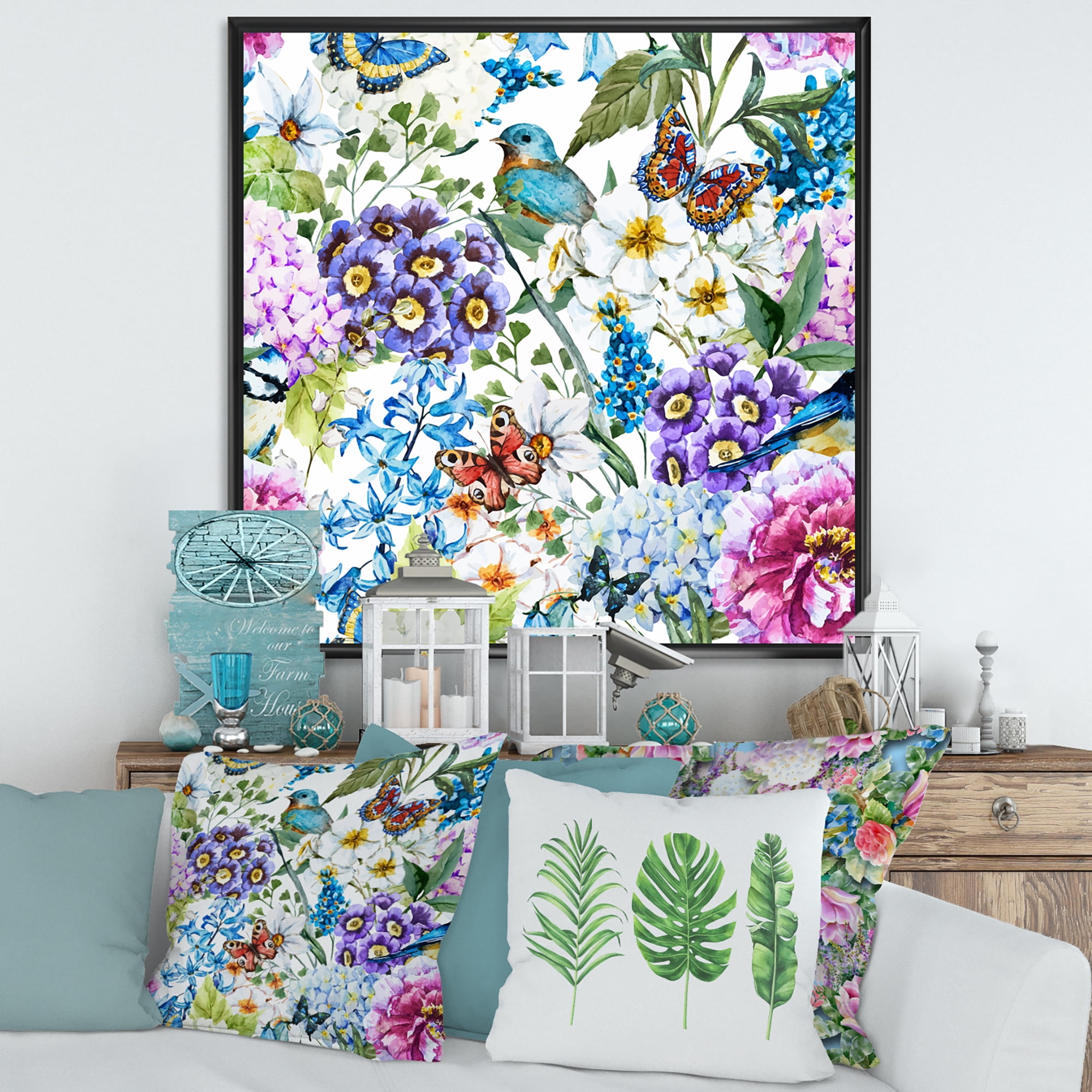 Wildflowers and Vibrant Wild Spring Leaves XII 30 in x 30 in Framed Painting Canvas Art Print, by Designart