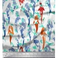thumbnail image 1 of Soimoi White Cotton Cambric Fabric Fish Ocean Printed Fabric 1 Yard 56 Inch Wide, 1 of 1