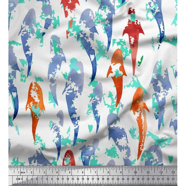 Soimoi Tissu Blanc Moss Georgette Imprimé Poisson Océan 1 Yard 42 Pouces de Large