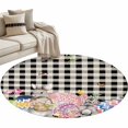 thumbnail image 6 of Bunny Easter Round Rug 4ft Washable Circle Entryway Rugs Non Slip Eggs Plaid Spring Floral Black White Farmhouse Area Rug Indoor Floor Carpet for Bedroom Kitchen Living Room Home Office Dining Room, 6 of 8