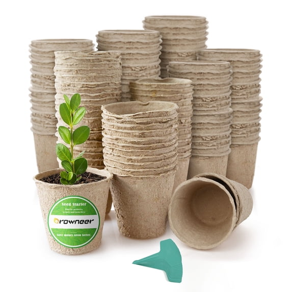 GROWNEER 120 Packs 3 Inch Peat Pots Plant Starters for Seedling with 15 Pcs Plant Labels, Biodegradable Herb Seed Starter Pots Kits, Garden Germination Nursery Pot