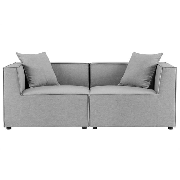 Lounge Loveseat Sofa, Fabric, Grey Gray, Modern Contemporary Urban Design, Outdoor Patio Balcony Cafe Bistro Garden Furniture Hotel Hospitality