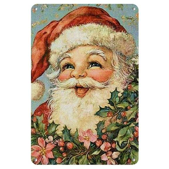 Chic Pink Santa Christmas Tin Signs Home Kitchen Wall Decor Farmhouse Sign Courtyard Decoration Sign 8 x 12 inch