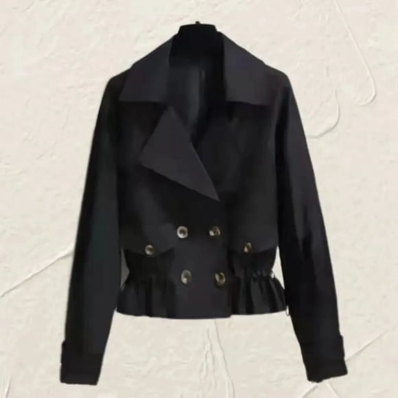 Spring and Autumn Fashion Commuter Casual Loose Double Breasted Oversize Versatile Women's Short Trench Coat - Black / 4XL