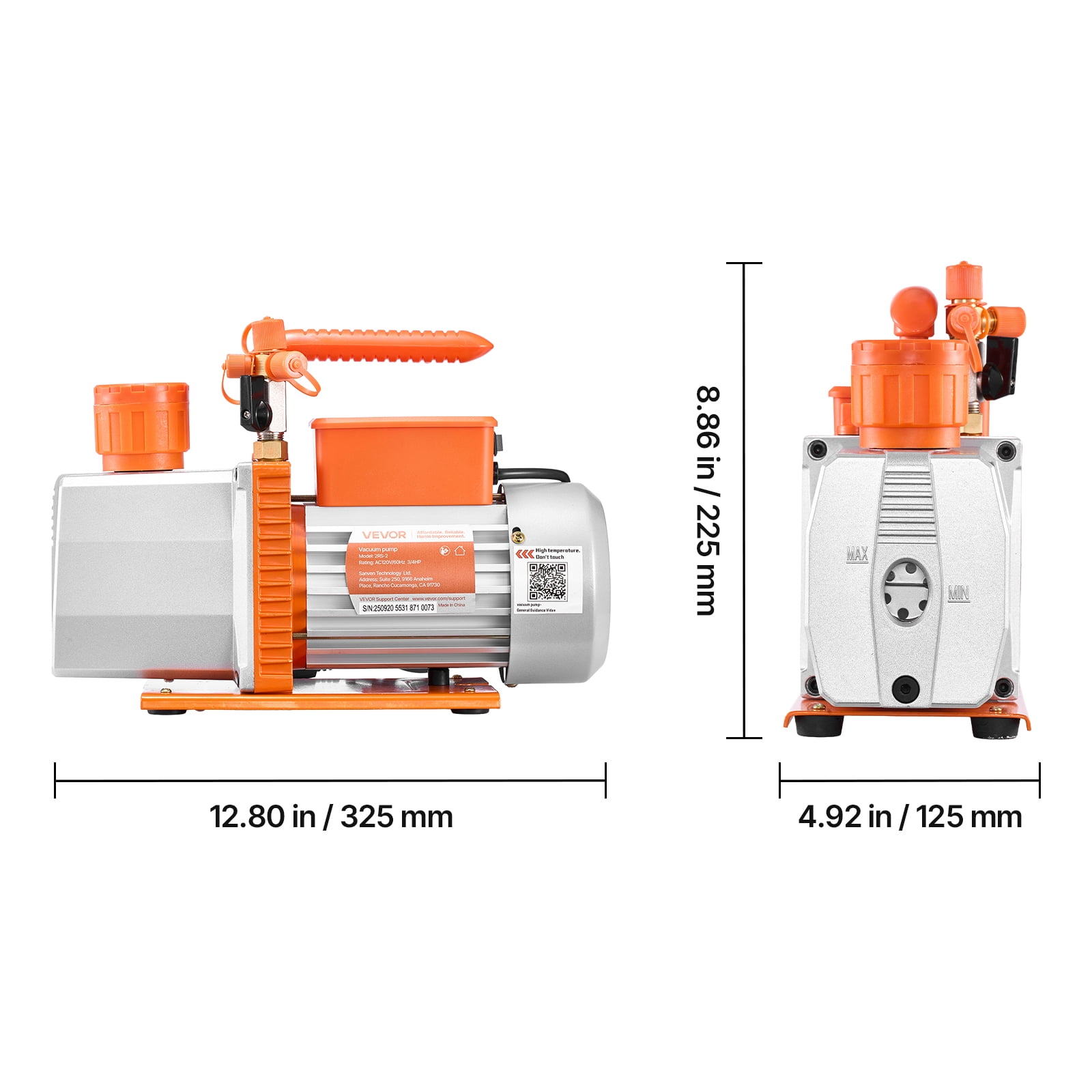 VEVOR Vacuum Pump, 7 CFM 3/4 HP, HVAC Two Stage Rotary Vane AC Vacuum Pump, for R134a R22 R410a R1234YF R32, 4 Pole Motor, for Automotive Air Conditioner Maintenance Resin Degassing, Oil Included