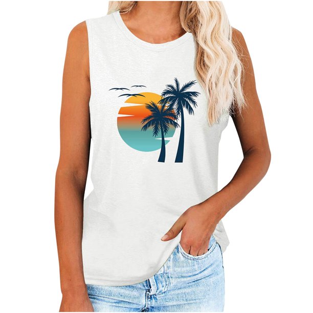 Camiseta Sin Mangas Para Mujer, Camisetas Sin Mangas, Chaleco Estampado A La Moda, Camiseta Holgada de Cuello Redondo, Jersey Odeerbi ODB156996