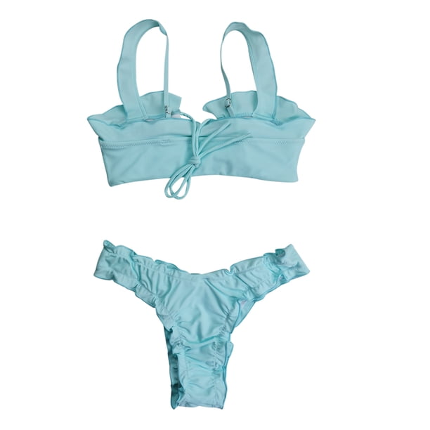 Conjunto de bikini dividido sólido con contraste de pecho alto sexy para mujer Conjuntos de traje de baño de dos piezas Fridja nalpqowj58684