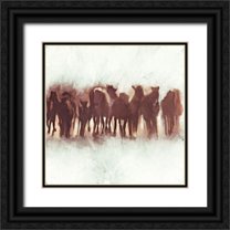 Meneely, Dan 20x20 Black Ornate Wood Framed with Double Matting Museum Art Print Titled - Team of Brown Horses Running