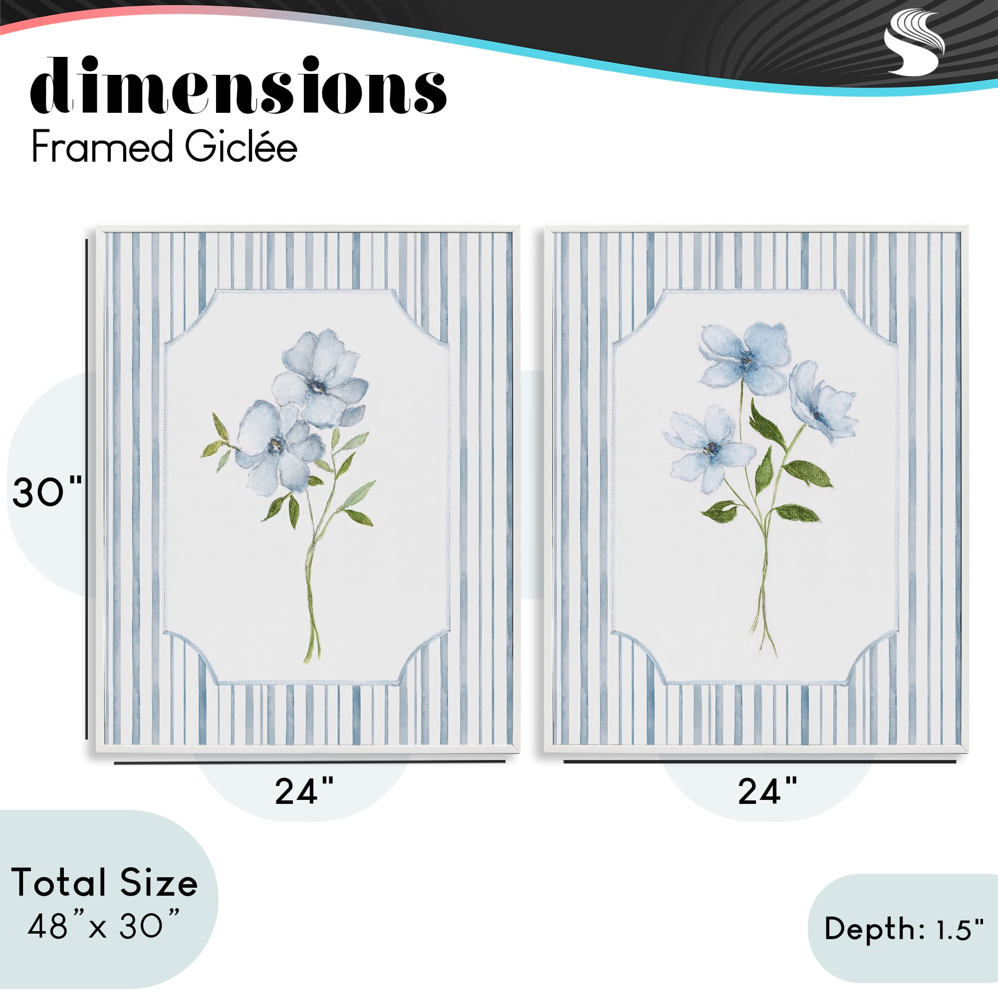Stupell Industries Blue Blooms & Stripes 2 Piece White Framed Giclee Art Set, design by Tava Studios