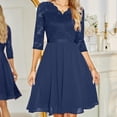 thumbnail image 4 of Robe de Soirée pour Femme à Col en V, Manches 3/4, Dentelle Chiffon, Robe Midi, Fête, Demoiselle d'Honneur, Invitée de Mariage, Cocktail, Bal de Promo, Robes pour Occasions, 4 of 5