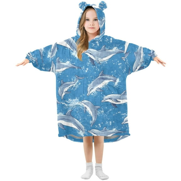 joogoo Wearable Blanket Hoodie for Cute Dolphins Oversized Sherpa Hooded 3-14 YR M