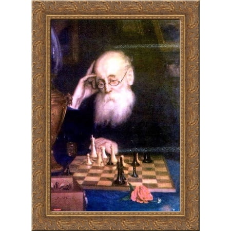 Portrait of chess player A. D. Petrova 20x20 Gold Ornate Wood Framed Canvas Art by Myasoyedov, Grigoriy