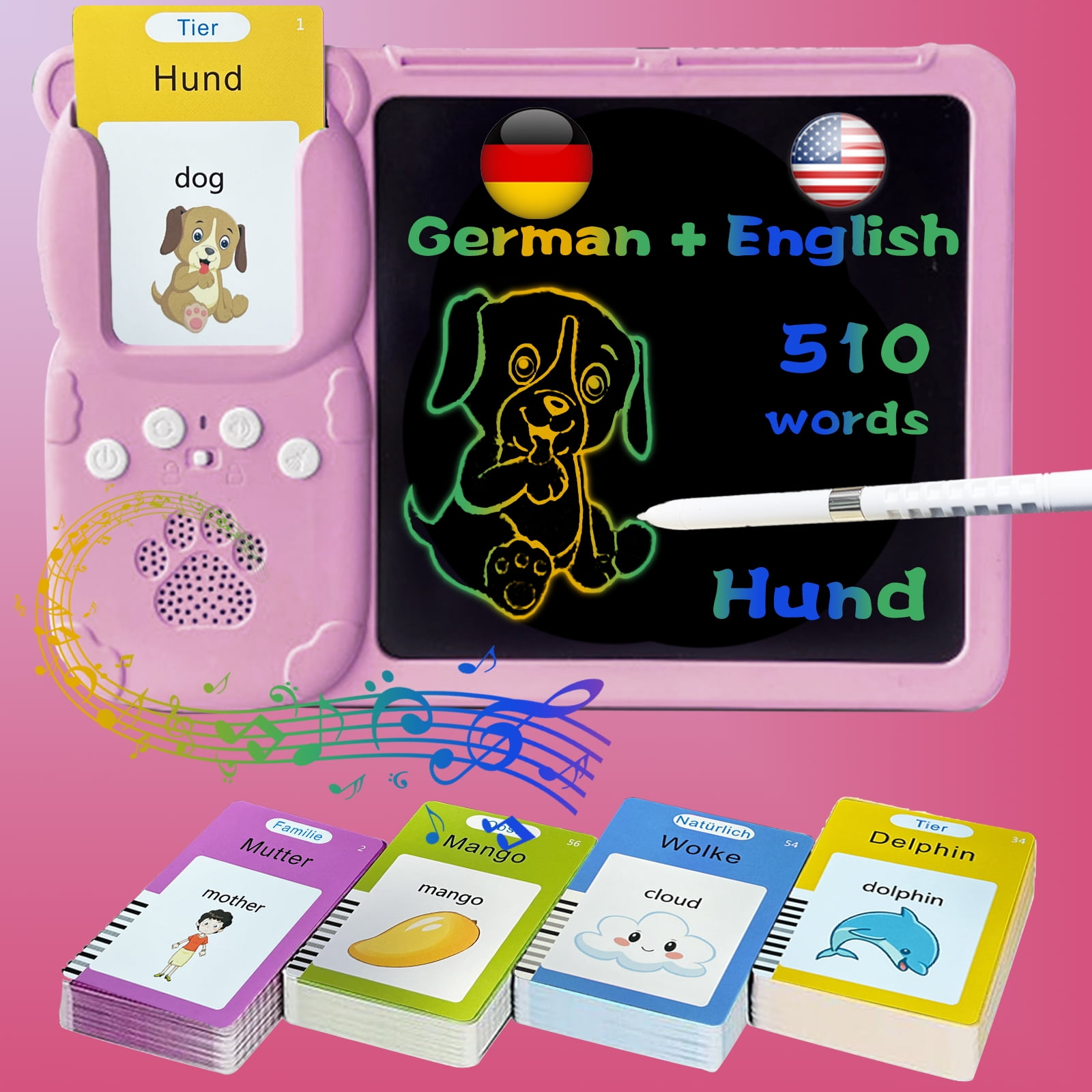 KILOGOGRAPH Talking German Flash Cards, Drawing Writing Tablet, Sensory Toy for Autistic Children
