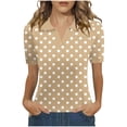 thumbnail image 3 of VBVC Women's Polka Dot Collared Shirt,Short Sleeve V-Neck Top For Women,Ladies Summer Stretchy Breathable Blouse,Khaki,S-2XL, 3 of 6