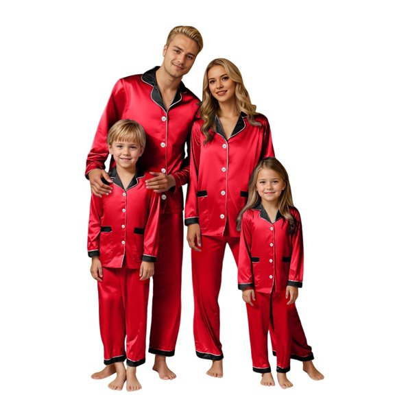 QTSHPN Christmas Family Pajamas Matching Long Sleeve Silk Like Holiday Festive Outfit Cozy Home Loungewear for Parents and Kids Pajamas