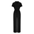 thumbnail image 4 of CheerKidz Women's Casual Tie-Front Jumpsuit,Short Sleeve Loose Fit Romper with Solid Color,Versatile Daily Wear(Black,S), 4 of 6