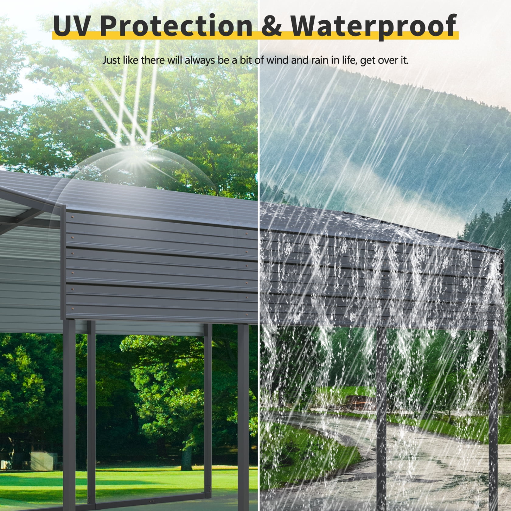 Miekor Furniture Outdoor Carport, 10 X 15 FT Carport, Heavy Duty Carport Canopy with Galvanized Steel Roof and Frame, Metal Carport Large Garage for Driveway Car, Truck ,302 ibs 30925