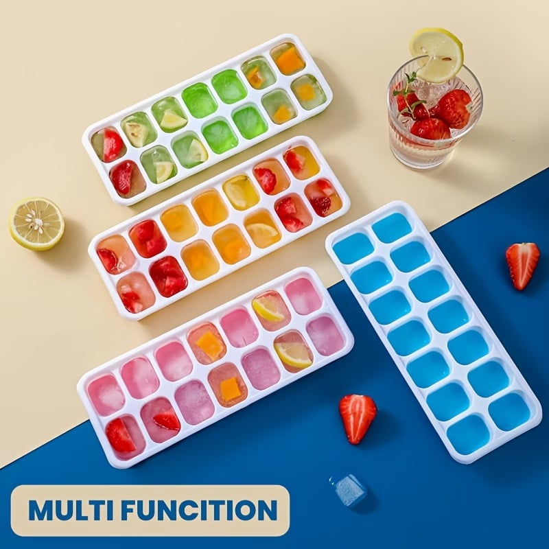 Flexible BPA-Free Ice Cube Tray 4-Pack with Lid - Stackable Colorful Ice Molds for Cocktails, Coffee, and Food Storage