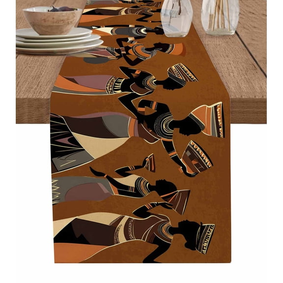 Brown Girls Boho Table Runner 90 Inches, Vintage Ethnic Abstract Art Bed Runner Dresser Scarves Tabletop for Indoor Outdoor Parties/Ceremony/Banquet, 13" x 90"