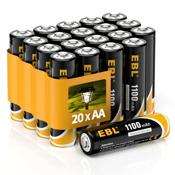 EBL Rechargeable AA Batteries (20 Pack), Long-Lasting Solar Light Double a Batteries