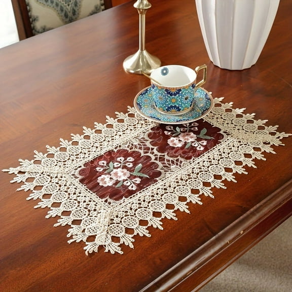 Lace Table Runner Dresser Scarf with Embroidery Table Runners Tablecloth for Kitchen Home Wedding Party Dining Decoration