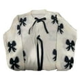 thumbnail image 5 of Wang6 Womens Chunky Cardigan Sweaters Fall Winter Long Sleeve Open Front Knits Trendy Bow Tie Printed Lace up Knitted Outwear Coats White S, 5 of 5