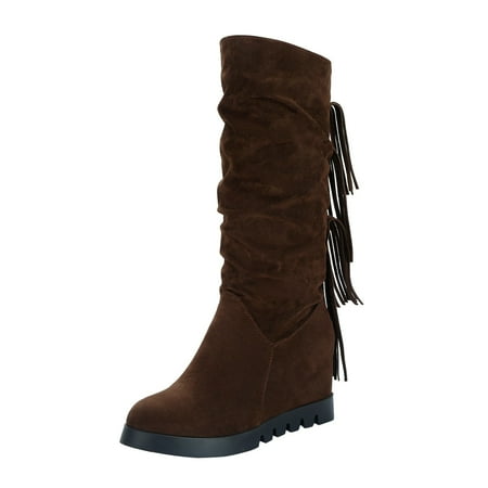 

Winter Chelsea Boots for Women Winter Fashion Suede Wedge High Heel Flow Boots Warm Cotton Thickened Snow Boots Knee High Boots(Size:6.5)