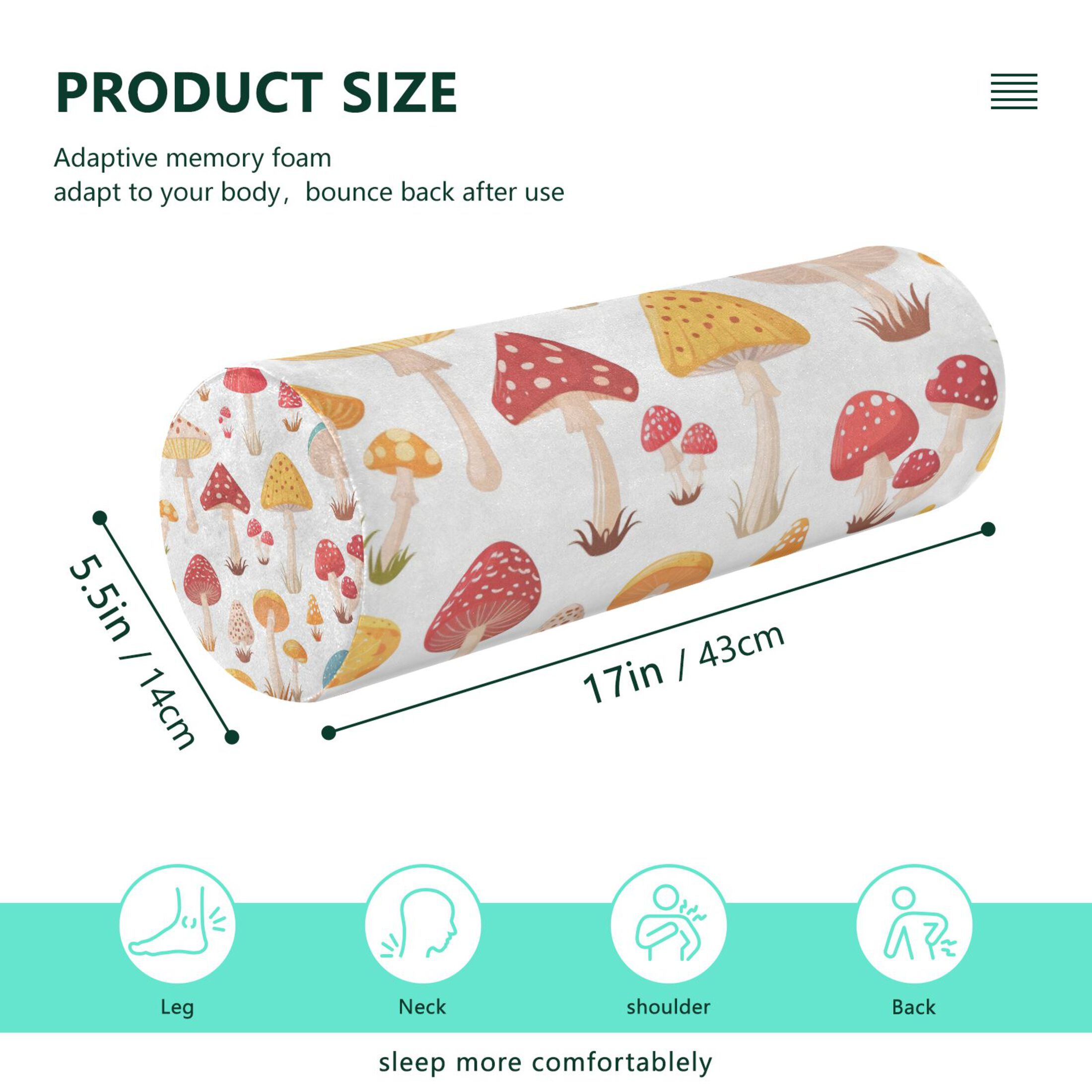 Neck pillow Round Cervical Pillow Cylindrical Pillow Lumbar Pillow Sofa Headrest Pillow Support For the Back, Neck and Head Cartoon Mushroom