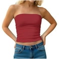 thumbnail image 2 of SDNall Tube Top for Women Strapless Bandeau Double Layer Backless Sleeveless Crop Top in Solid Colors for Casual Wear and Going Out, 2 of 9