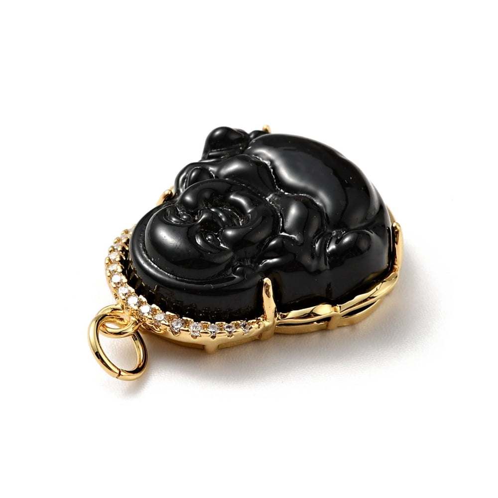 Natural Dyed Jade Pendants with Rack Plating Real 18K Gold Plated Brass Findings and Jump Ring Laughing Cadmium Free & Nickel Free & Lead Free 24x19x7.5mm Jump Ring: 5x0.7mm Hole: 3.4mm 10pc