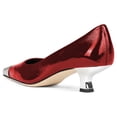 thumbnail image 3 of FSJ Women Graceful Two-Tone Kitten Low Heels Pumps Slip On Square Cap Closed Toe Casual Office Work Comfort Dress Shoes Size 8 Red, 3 of 4
