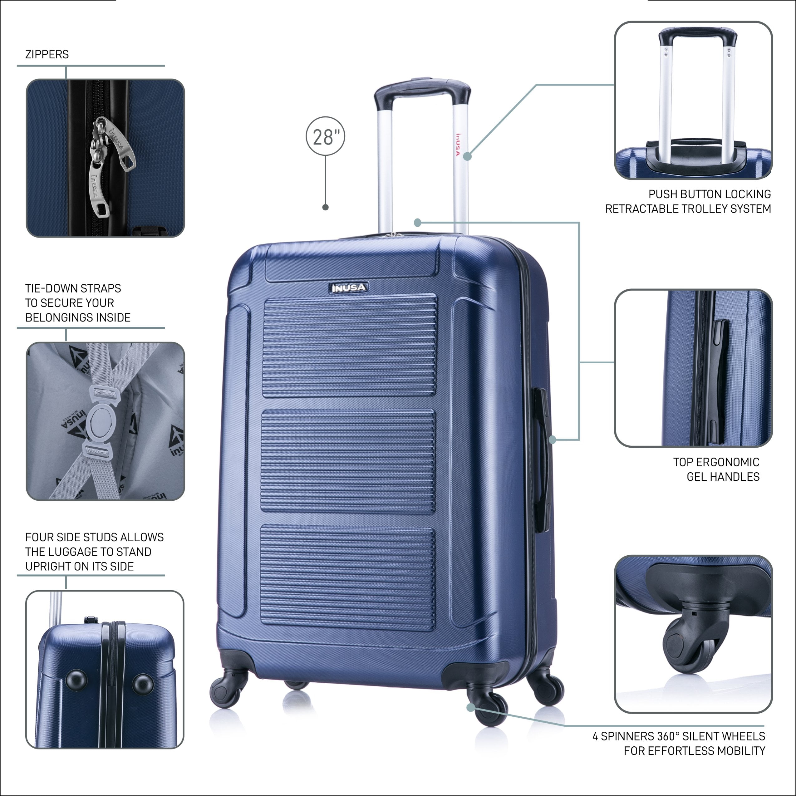 InUSA Pilot 28" Hardside Lightweight Luggage with Spinner Wheels, Handle, and Trolley, Blue