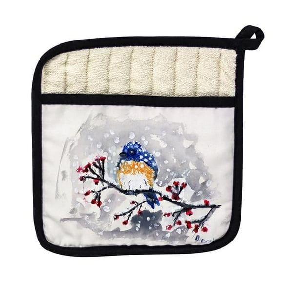 Betsy Drake PT515 Blue Bird & Snow Pot Holder