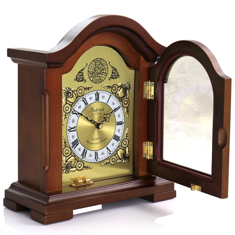 Bedford Clock Collection Redwood Brown Mantel Clock with Chimes photo 2