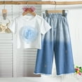 thumbnail image 4 of Sets for Girls Three-Dimensional Gradient Pullover T Shirts and Wide Leg Denim Pants Girls Outfits Size 2-9, 4 of 7