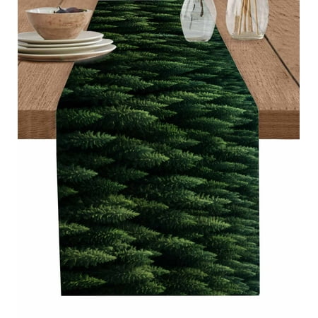 

Green Forest Table Runner Pine Trees Modern Mysterious Art Tablerunners 13 x 72 Inch Table Decorations Tabletop Scarf for Summer Gathering Holiday Farmhouse Kitchen Dining Decor