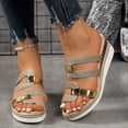 thumbnail image 2 of Rokment Womens Vintage Platform Wedge Sandals Metallic Gold Color Block Leather Open Toe Espadrilles Chunky High Heels Slip on Dress Slides for Woman Beach Summer Gold Size 8, 2 of 7
