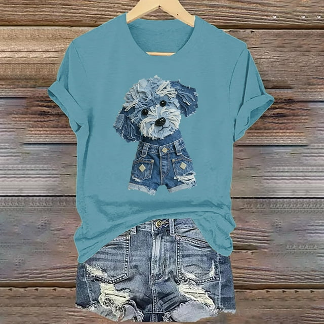 Tejiojio Women's Animal Printed T-shirt Casual Round Neck Short Sleeve Blouses S-2XL