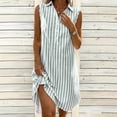 thumbnail image 2 of VBVC Women's Cotton-Linen Striped Shirt Dress,Ladies Sleeveless Button Down Midi Dresses,Summer Beach Vacation Collared Dresses for Women,Mint Green,S-2XL, 2 of 10