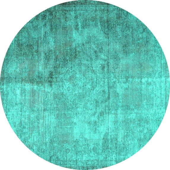 Ahgly Company Machine Washable Indoor Round Persian Turquoise Blue Traditional Area Rugs, 3' Round
