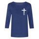 thumbnail image 2 of Mujeres Tres Cuartos de Manga Tops Moda Impresa Suelta Casual Cuello Redondo Suéter Blusa con Mangas 3/4, Mezcla de Poliéster para el Uso Diario de Verano, 2 of 5
