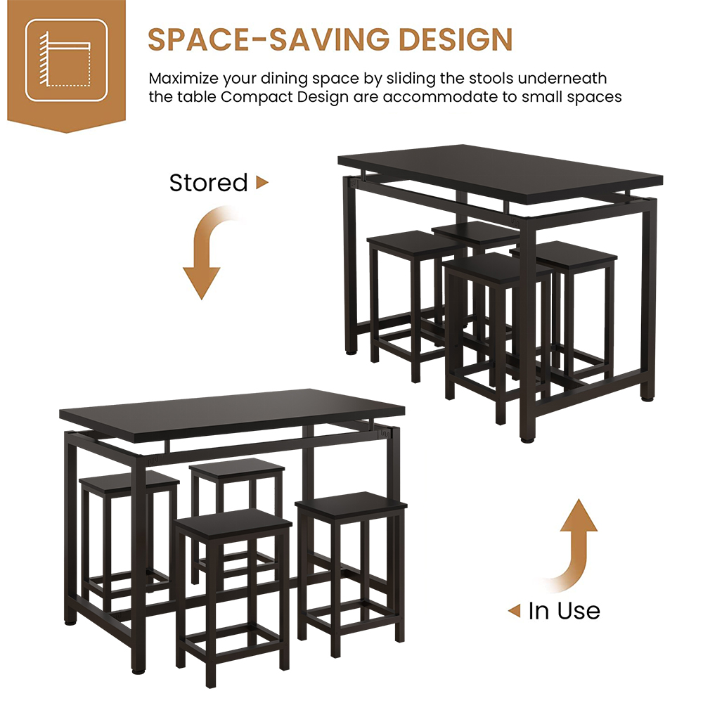 Dining Table Set For 4 People 5 Piece Bar Table Set Vintage Rectangular Counter Height Bar 3419