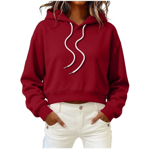 Ozmmyan Cropped Hoodie Sweatshirt for Womens Long Sleeve Pullover Drawstring Casual Short Top Lightweight Fall Winter Hooded Jumper