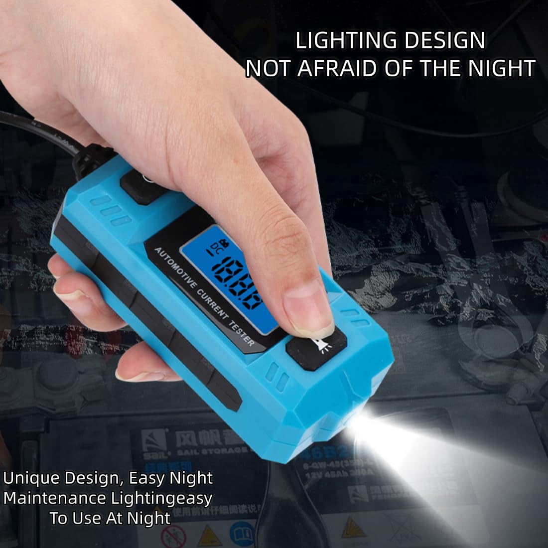 Automotive Circuit Tester, 20A 48V Relay Fuse Blade Checker, Built-in Light, Blue Backlit LCD, for Car Circuit Testing