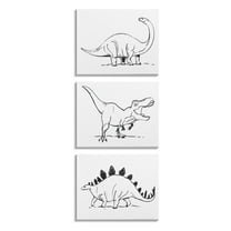 Stupell Industries Dinosaurs Marching Line Drawing Minimal Black White Animals & Insects Painting Gallery Wrapped Canvas Art Print Wall Art, 16 x 20, Set of 3